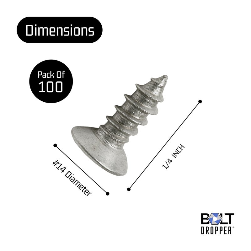 Bolt Dropper #4 x 1/4" Stainless Steel Flat Head Phillips Wood Screw (100 Pack), 18-8 (304) Stainless Steel Sheet Metal Screws - Type A Point, Plain Finish - Image 3